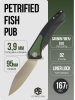Нож Petrified Fish Pub, D2, Satin, G10 Green/Black Handle, PF838GRS